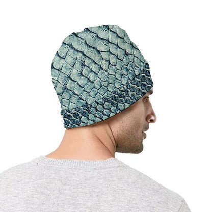 Steel Blue Snakeskin Print Beanie