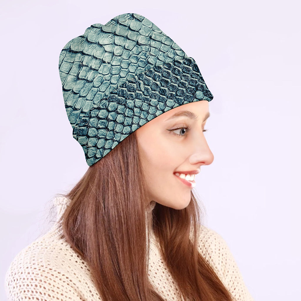 Steel Blue Snakeskin Print Beanie