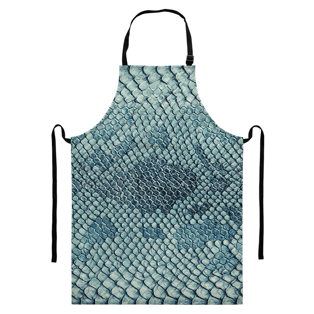 Steel Blue Snakeskin Print Bib Apron With Pocket