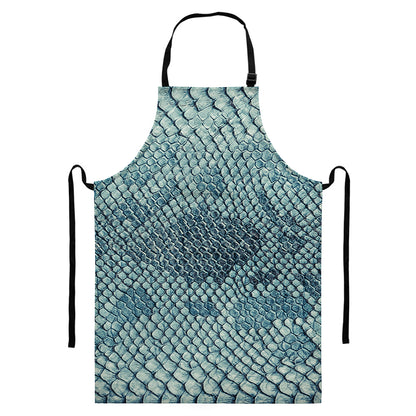 Steel Blue Snakeskin Print Bib Apron With Pocket