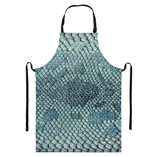 Steel Blue Snakeskin Print Bib Apron With Pocket