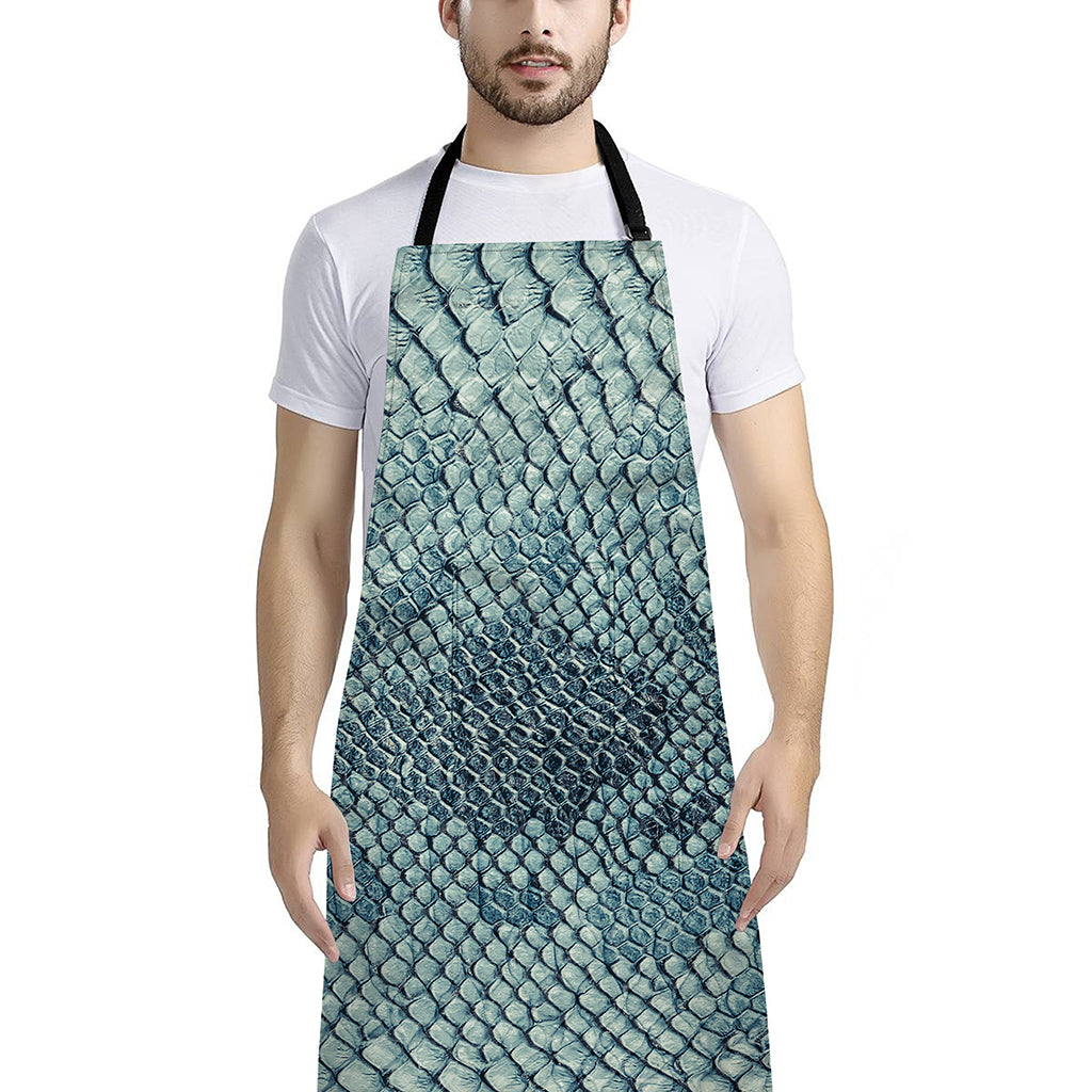 Steel Blue Snakeskin Print Bib Apron With Pocket