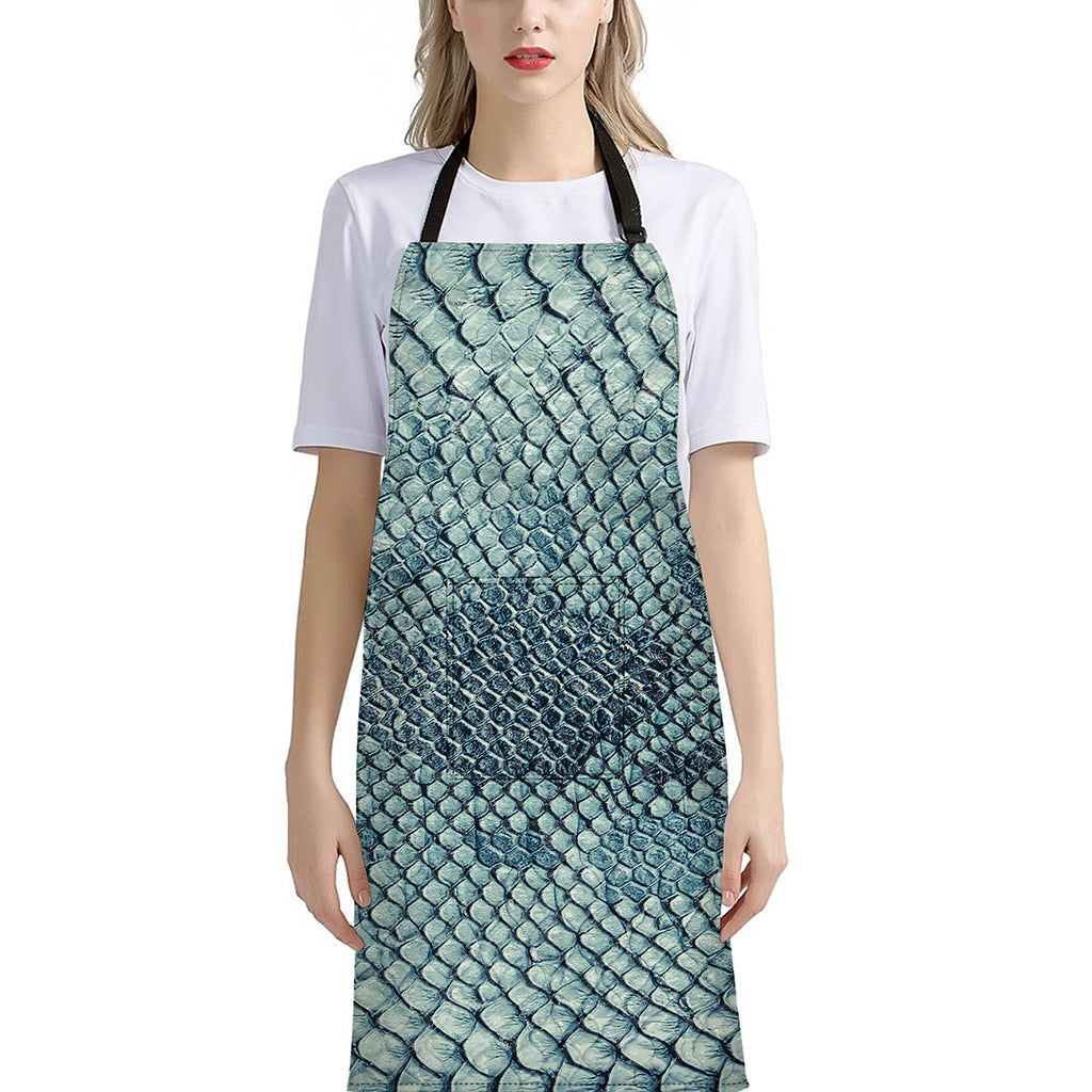 Steel Blue Snakeskin Print Bib Apron With Pocket