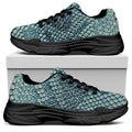 Steel Blue Snakeskin Print Black Chunky Shoes