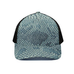 Steel Blue Snakeskin Print Black Mesh Trucker Cap