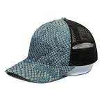 Steel Blue Snakeskin Print Black Mesh Trucker Cap