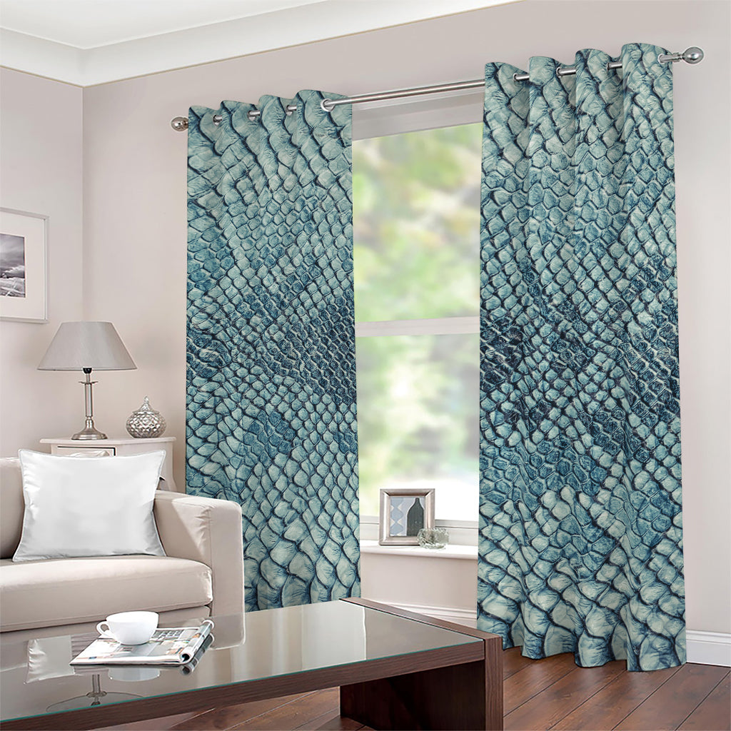 Steel Blue Snakeskin Print Blackout Grommet Curtains