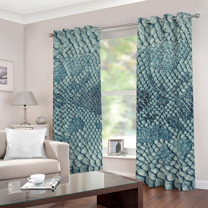 Steel Blue Snakeskin Print Blackout Grommet Curtains
