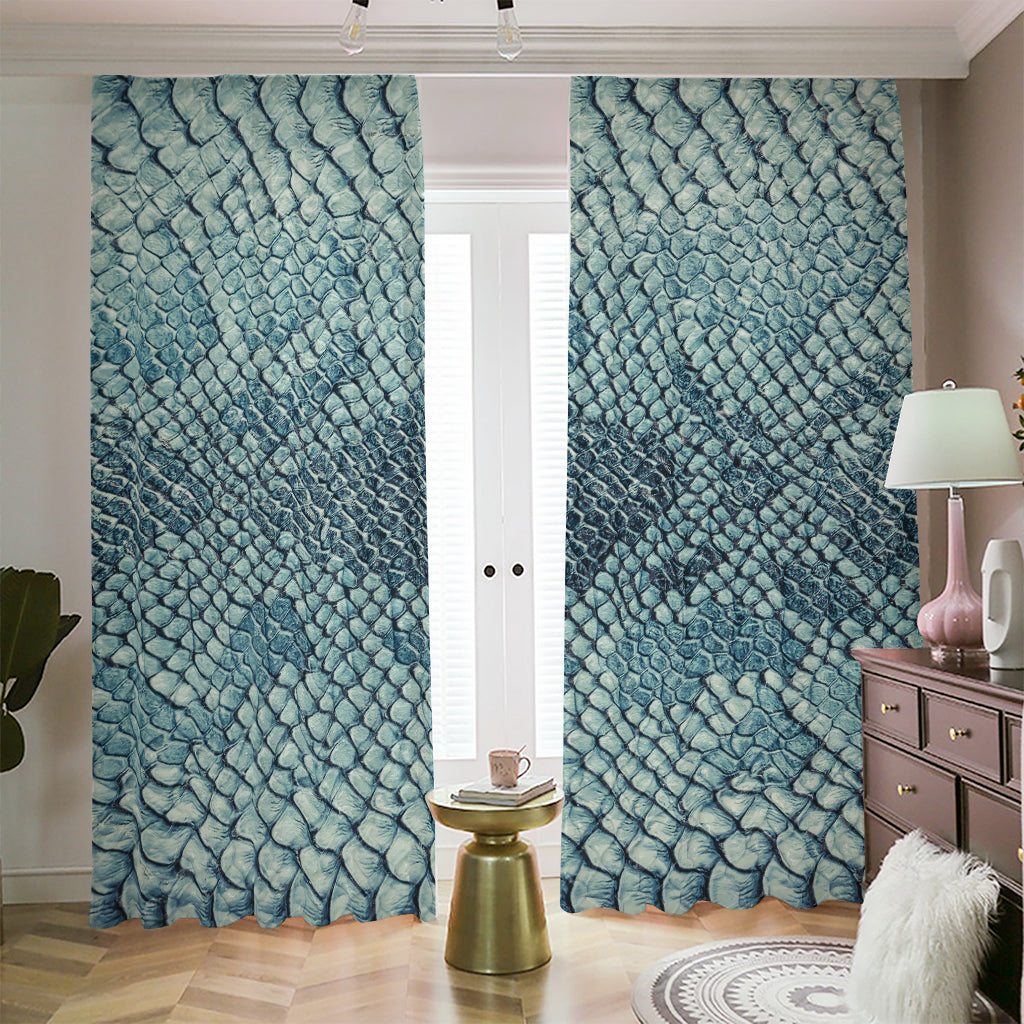 Steel Blue Snakeskin Print Blackout Pencil Pleat Curtains