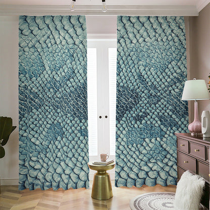 Steel Blue Snakeskin Print Blackout Pencil Pleat Curtains