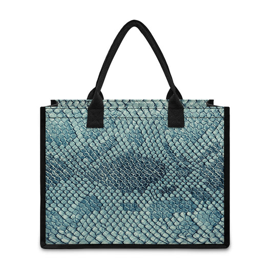 Steel Blue Snakeskin Print Canvas Tote Bag