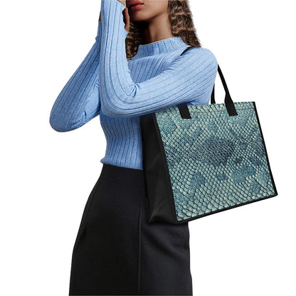 Steel Blue Snakeskin Print Canvas Tote Bag
