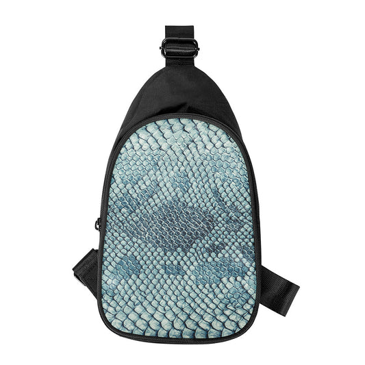 Steel Blue Snakeskin Print Chest Bag