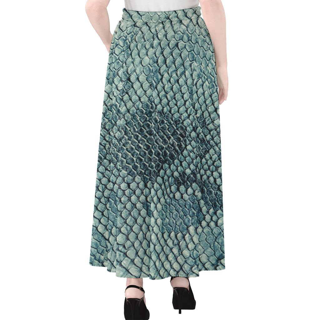 Steel Blue Snakeskin Print Chiffon Maxi Skirt