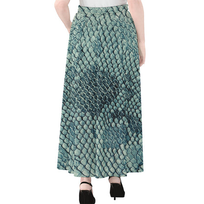 Steel Blue Snakeskin Print Chiffon Maxi Skirt