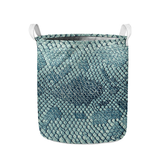 Steel Blue Snakeskin Print Collapsible Laundry Basket
