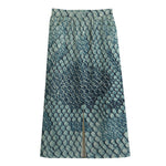 Steel Blue Snakeskin Print Cotton Front Slit Maxi Skirt