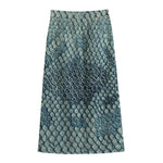 Steel Blue Snakeskin Print Cotton Front Slit Maxi Skirt