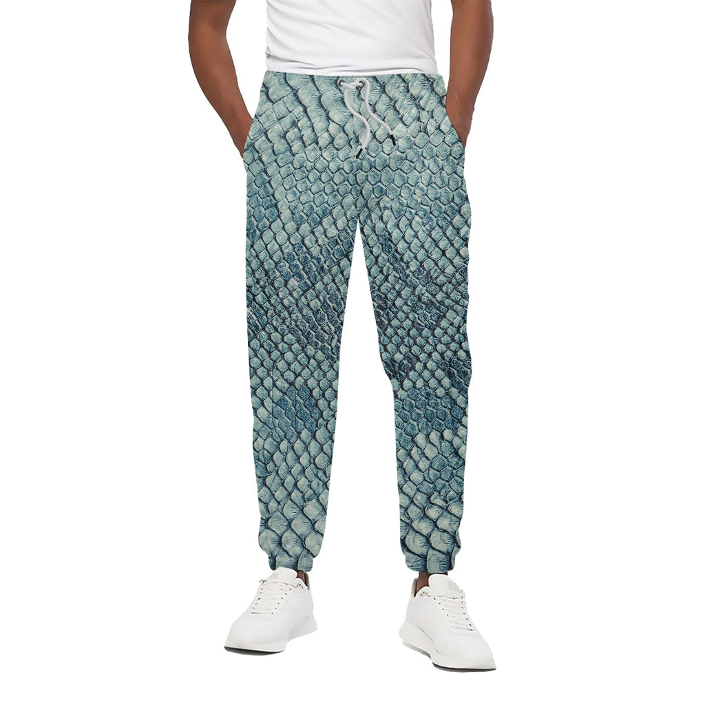 Steel Blue Snakeskin Print Cotton Pants
