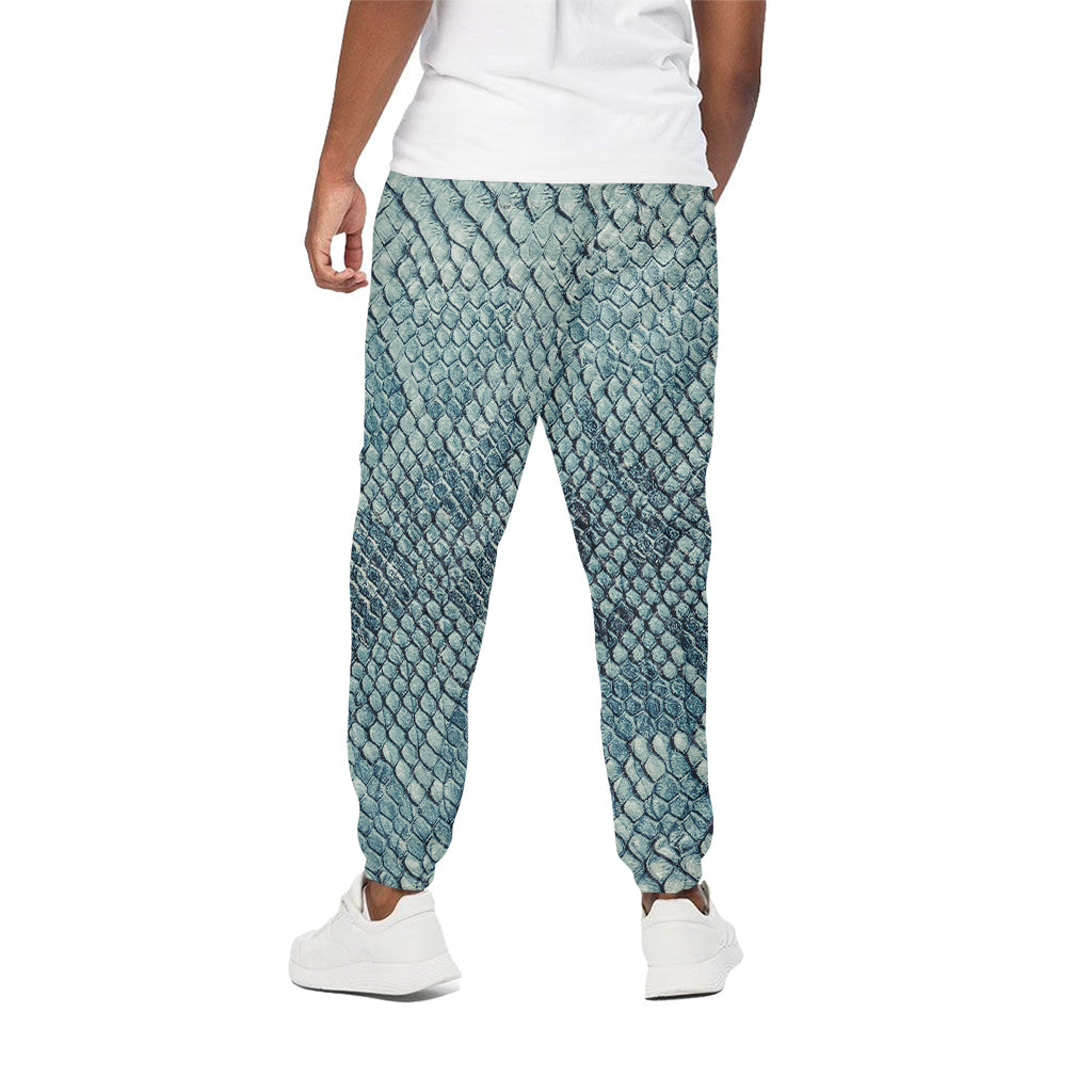 Steel Blue Snakeskin Print Cotton Pants