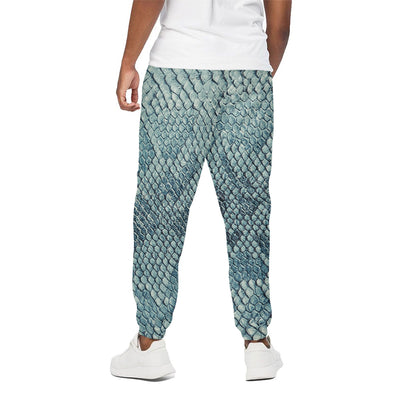 Steel Blue Snakeskin Print Cotton Pants