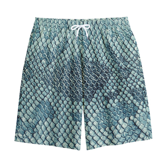 Steel Blue Snakeskin Print Cotton Shorts