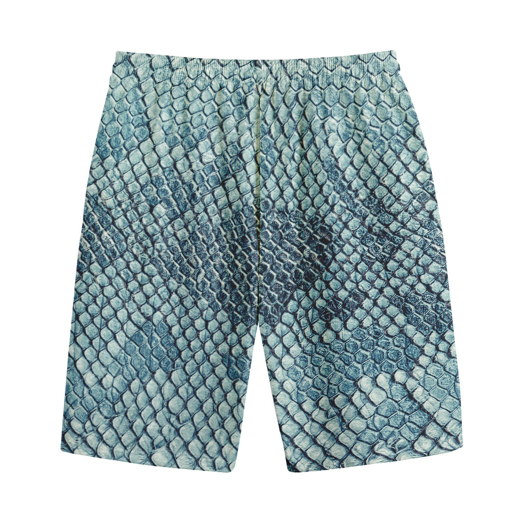 Steel Blue Snakeskin Print Cotton Shorts