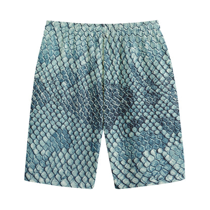 Steel Blue Snakeskin Print Cotton Shorts