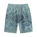 Steel Blue Snakeskin Print Cotton Shorts