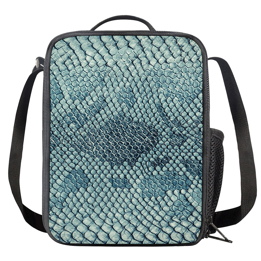 Steel Blue Snakeskin Print Crossbody Lunch Bag