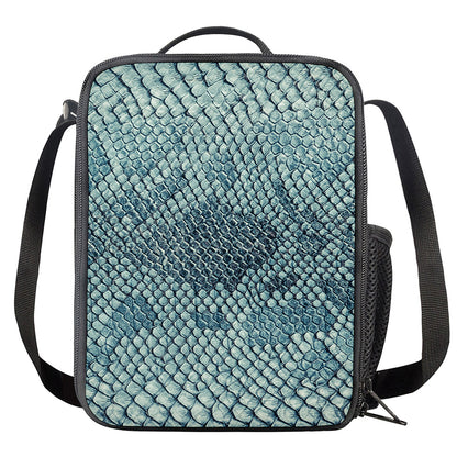 Steel Blue Snakeskin Print Crossbody Lunch Bag
