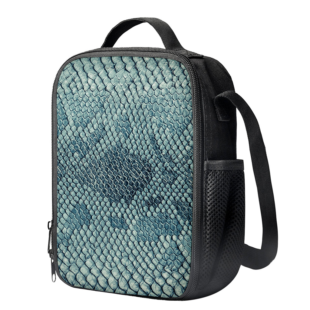 Steel Blue Snakeskin Print Crossbody Lunch Bag