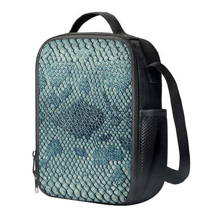 Steel Blue Snakeskin Print Crossbody Lunch Bag