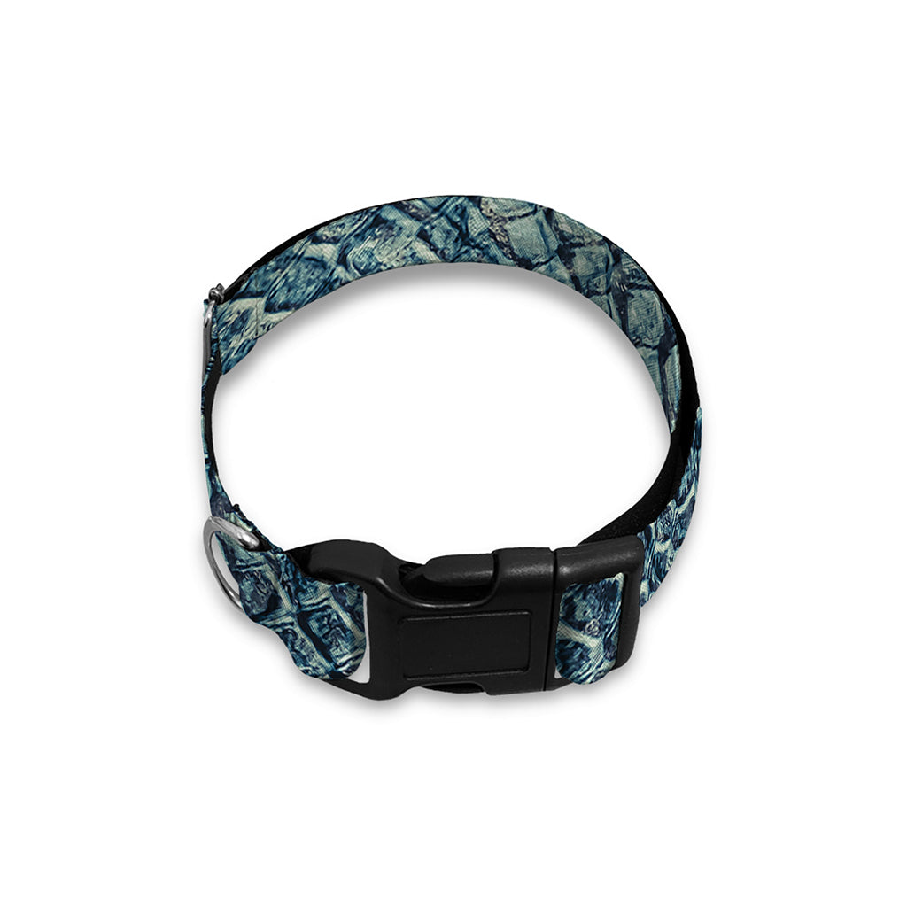 Steel Blue Snakeskin Print Dog Collar