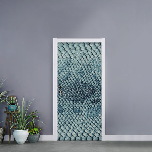 Steel Blue Snakeskin Print Door Sticker