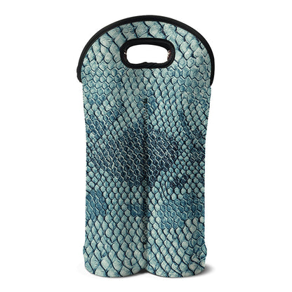 Steel Blue Snakeskin Print Double Neoprene Wine Tote