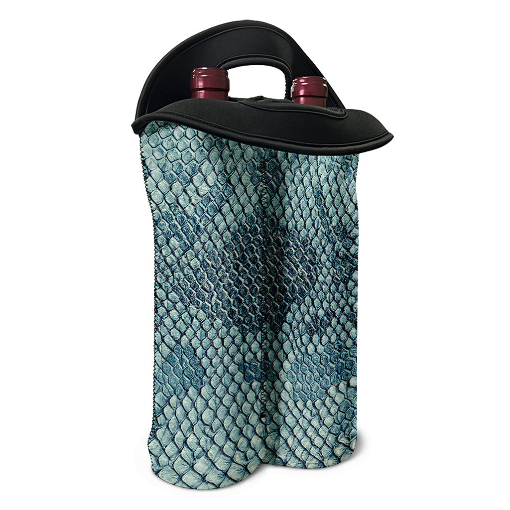 Steel Blue Snakeskin Print Double Neoprene Wine Tote