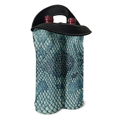 Steel Blue Snakeskin Print Double Neoprene Wine Tote