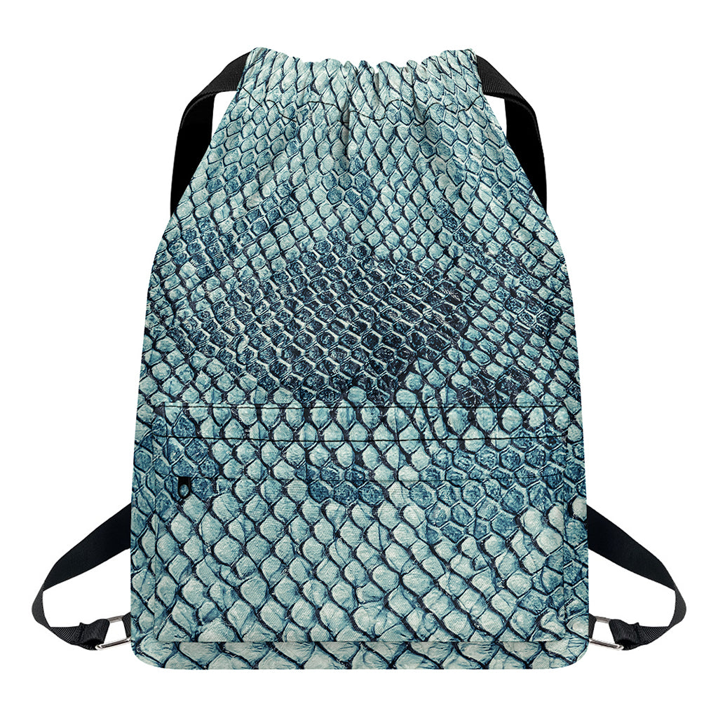 Steel Blue Snakeskin Print Drawstring Backpack