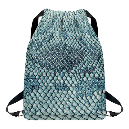 Steel Blue Snakeskin Print Drawstring Backpack