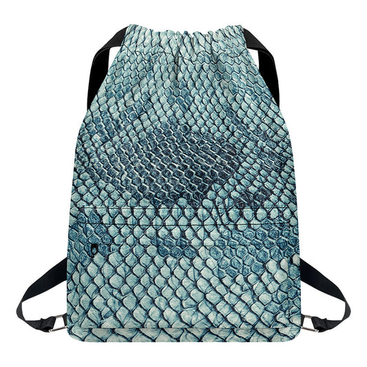Steel Blue Snakeskin Print Drawstring Backpack