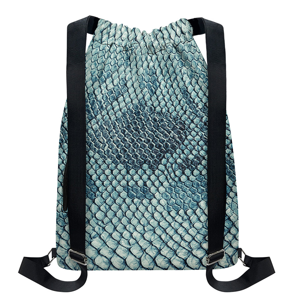 Steel Blue Snakeskin Print Drawstring Backpack