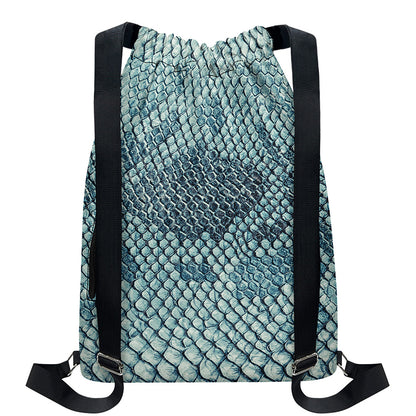 Steel Blue Snakeskin Print Drawstring Backpack