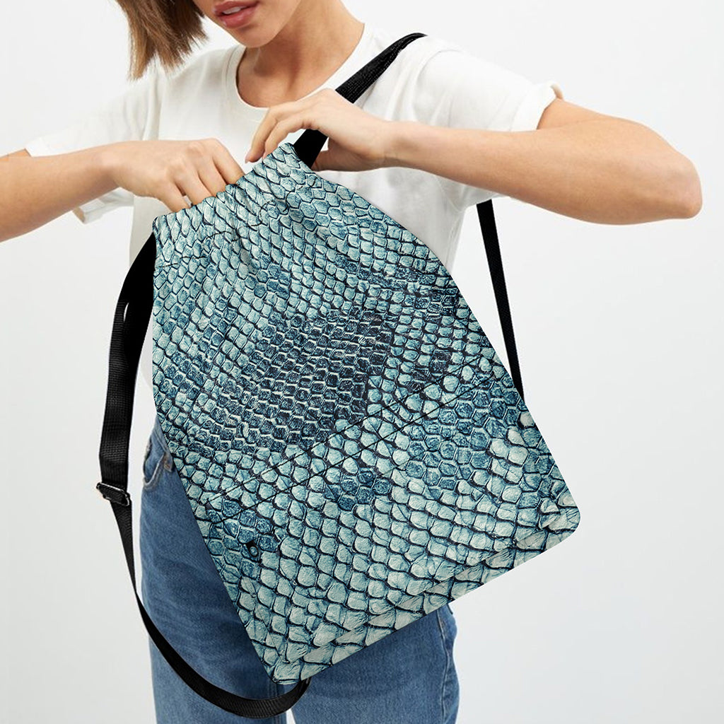 Steel Blue Snakeskin Print Drawstring Backpack