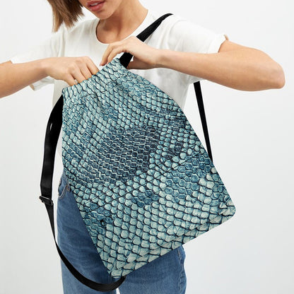 Steel Blue Snakeskin Print Drawstring Backpack
