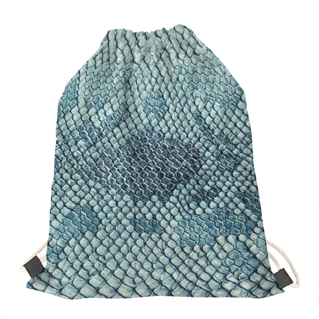 Steel Blue Snakeskin Print Drawstring Bag