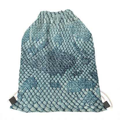 Steel Blue Snakeskin Print Drawstring Bag