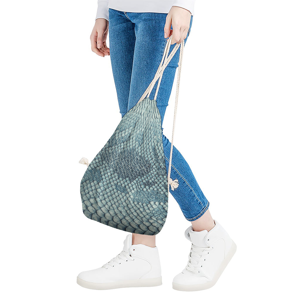 Steel Blue Snakeskin Print Drawstring Bag