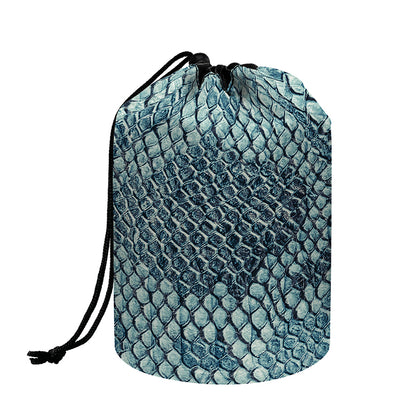 Steel Blue Snakeskin Print Drawstring Makeup Bag