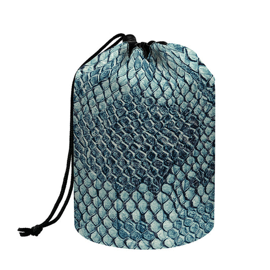 Steel Blue Snakeskin Print Drawstring Makeup Bag